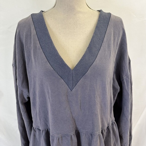 Roolee Blue Long Sleeve Ribbed V Neck Dress XXL NEW Pockets - Picture 2 of 6